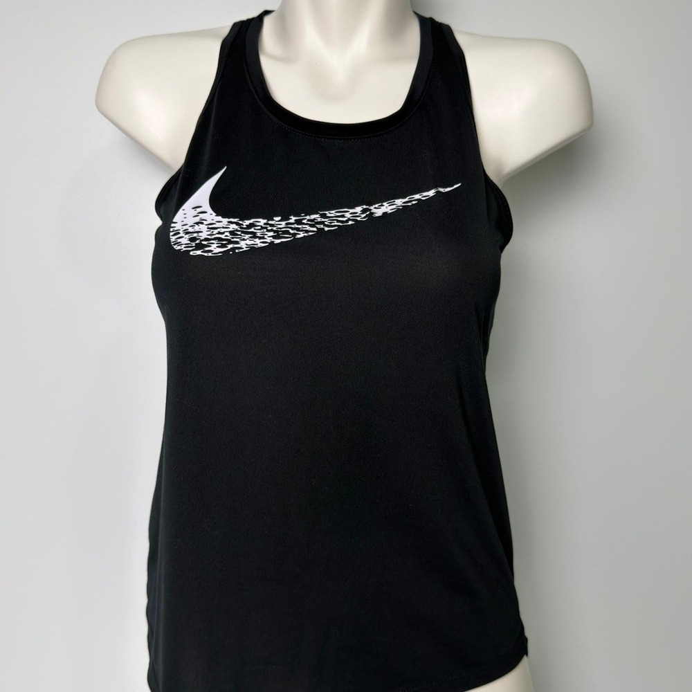 Nike Womens Black Racerback Tank Top White Speckled Swoosh Activewear S